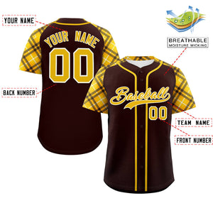 Custom Brown Gold-Cream Personalized Raglan Sleeves Authentic Baseball Jersey