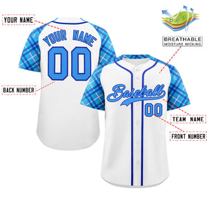 Custom White Powder Blue-Royal Personalized Raglan Sleeves Authentic Baseball Jersey