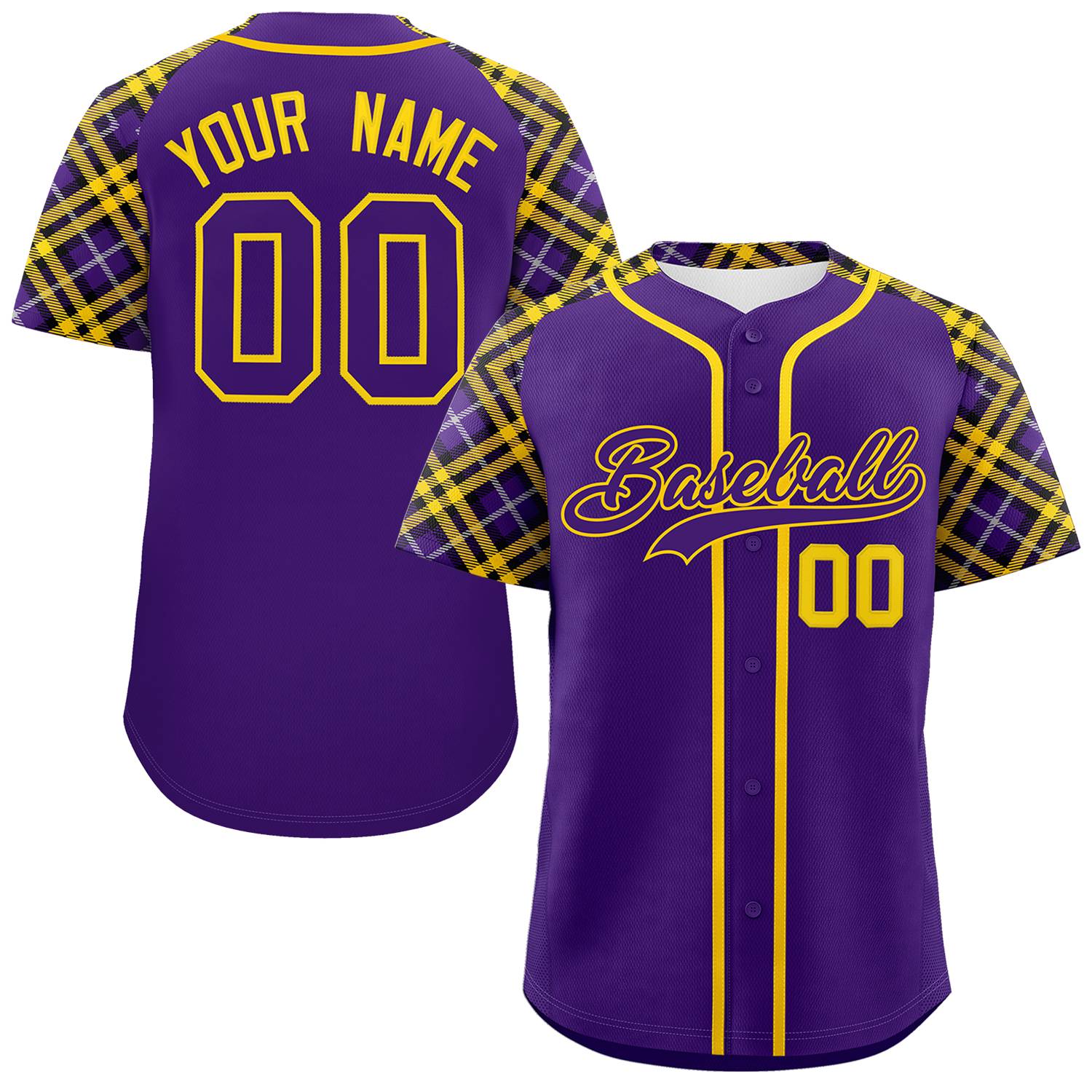 Custom Purple Purple-Gold Personalized Raglan Sleeves Authentic Baseball Jersey