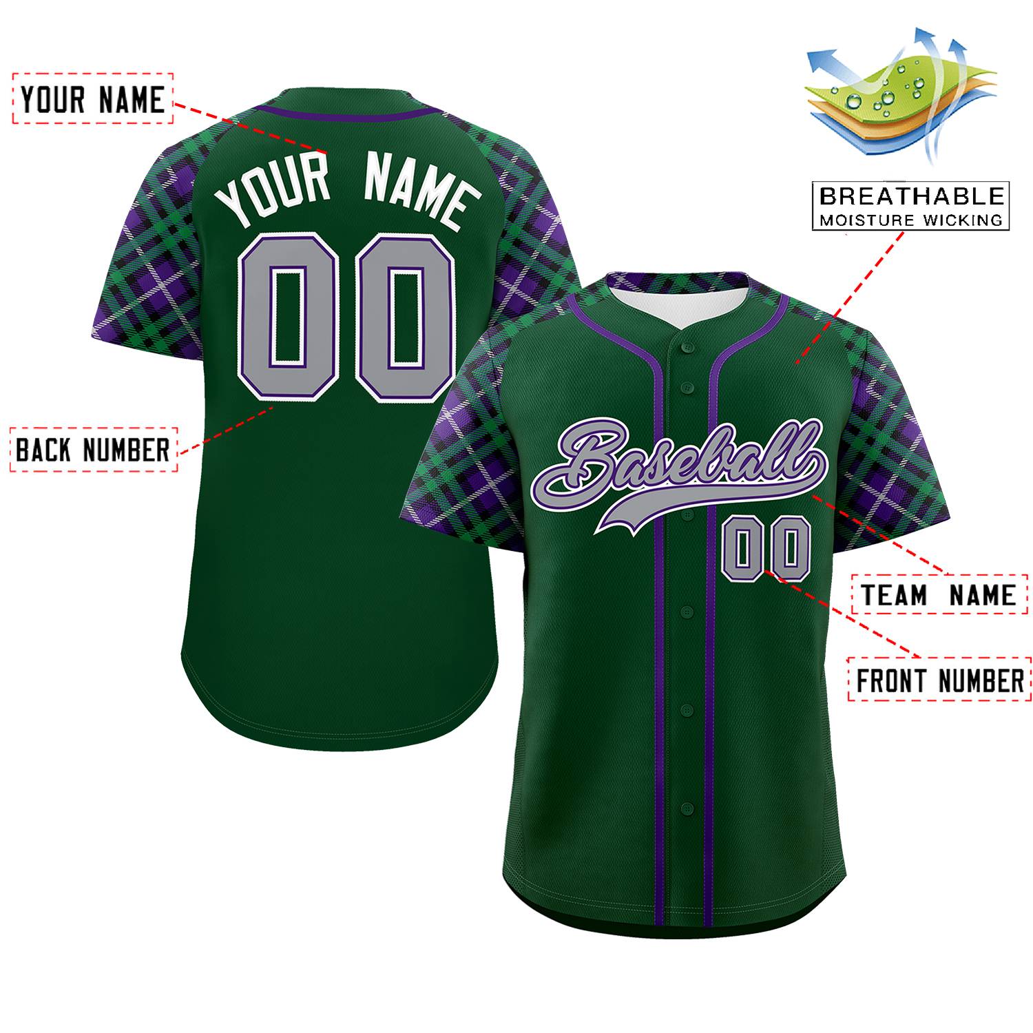 Custom Green Gray-White Personalized Raglan Sleeves Authentic Baseball Jersey