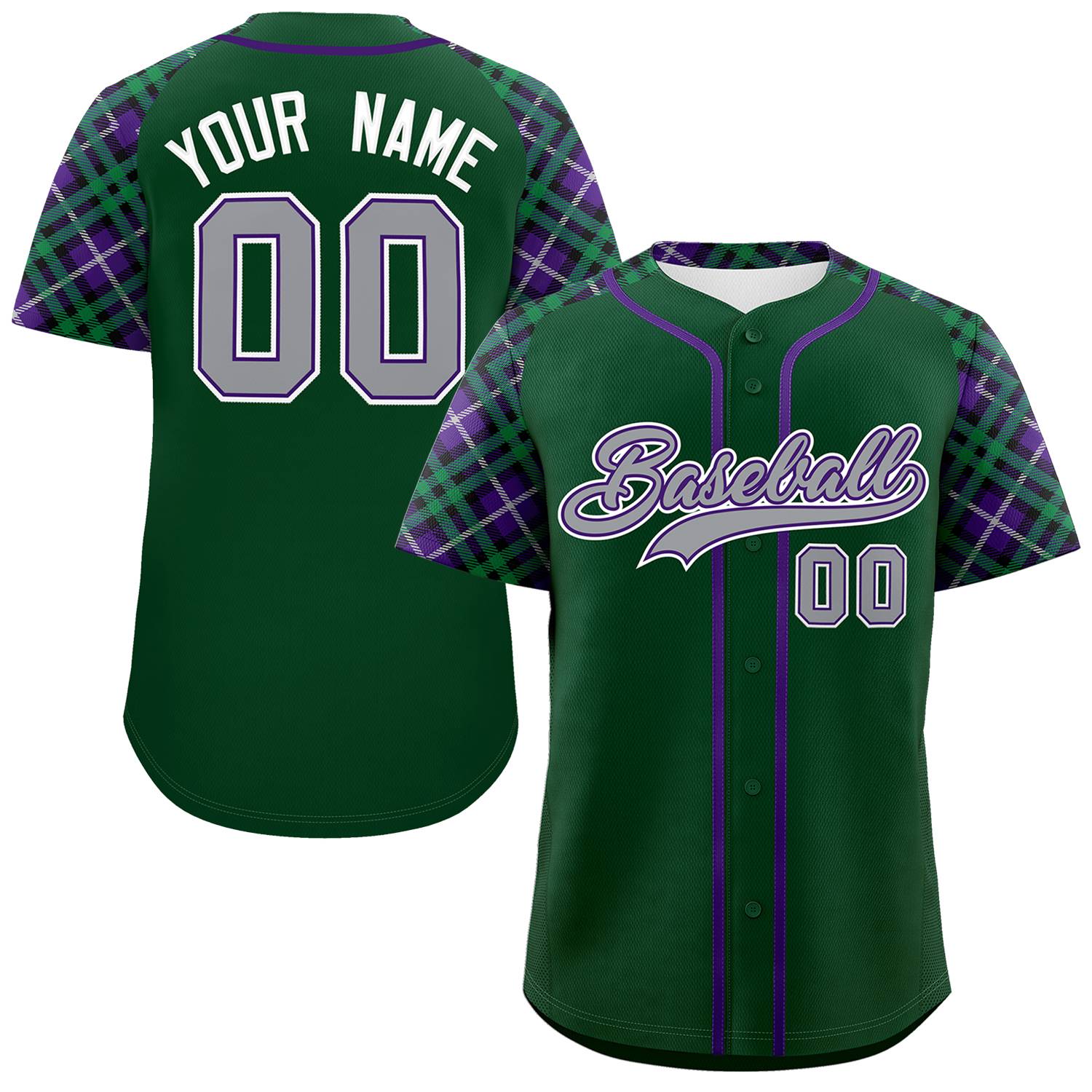 Custom Green Gray-White Personalized Raglan Sleeves Authentic Baseball Jersey