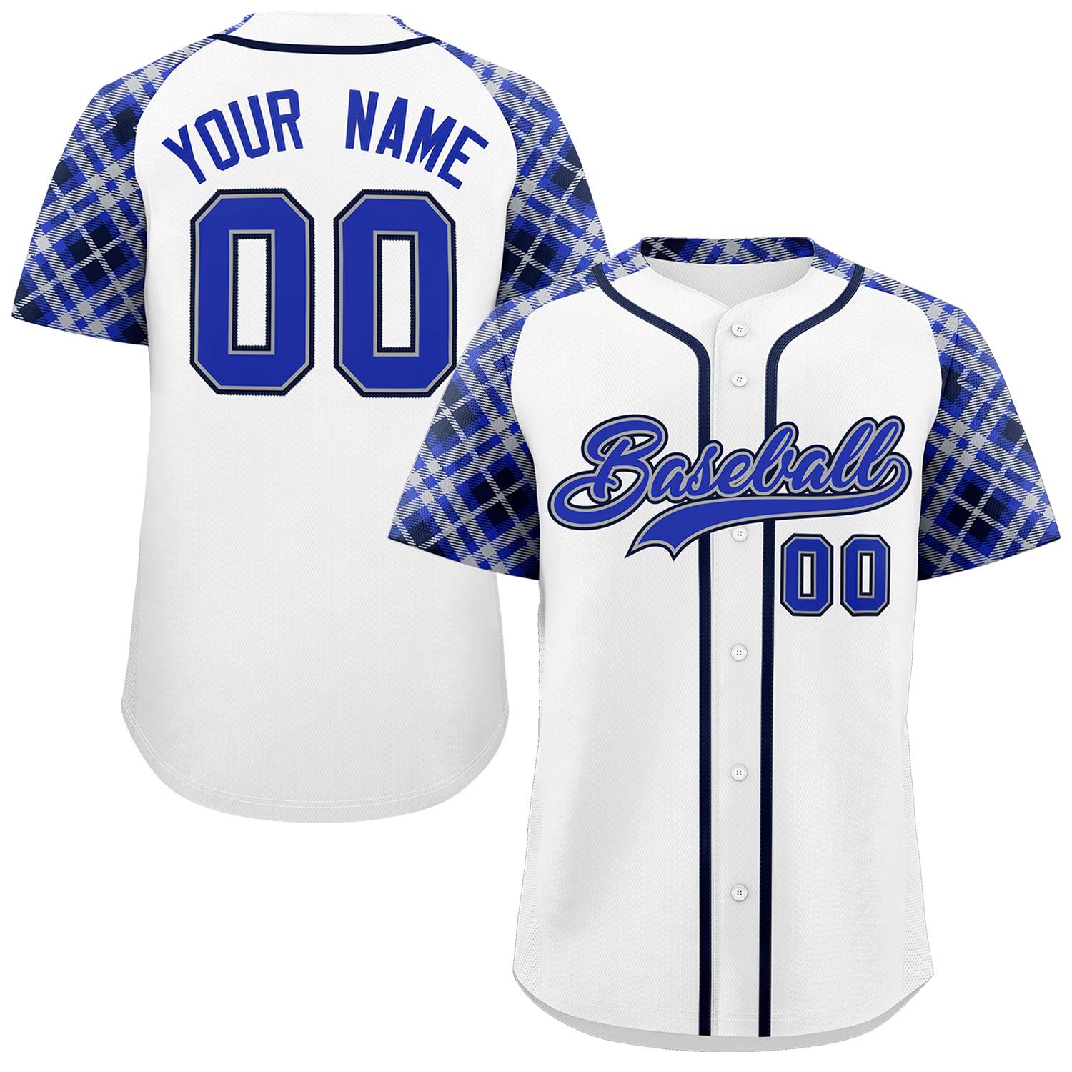 Custom White Royal-Black Personalized Raglan Sleeves Authentic Baseball Jersey