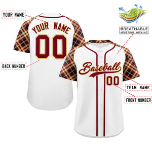 Custom White Crimson-Khaki Personalized Raglan Sleeves Authentic Baseball Jersey