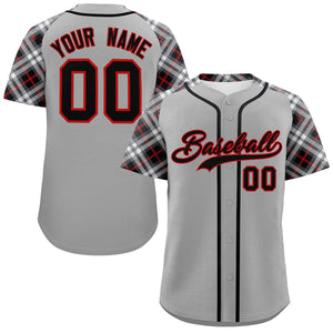 Custom Gray Black-Red Personalized Raglan Sleeves Authentic Baseball Jersey