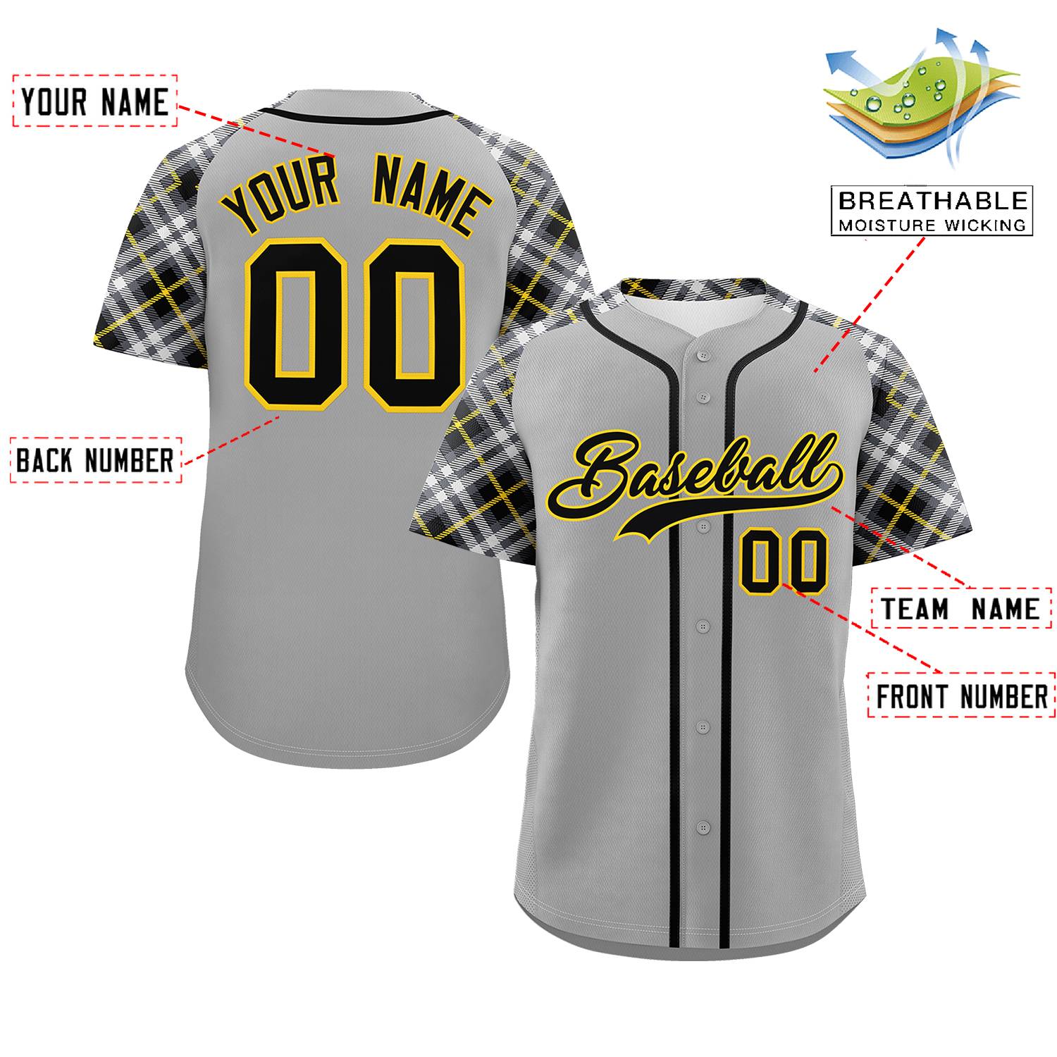 Custom Gray Black-Gold Personalized Raglan Sleeves Authentic Baseball Jersey