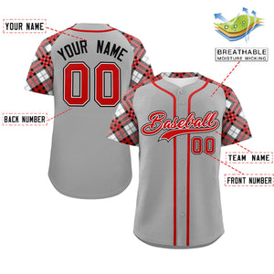 Custom Gray Red-Black Personalized Raglan Sleeves Authentic Baseball Jersey