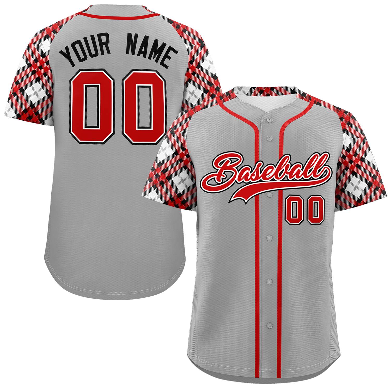 Custom Gray Red-Black Personalized Raglan Sleeves Authentic Baseball Jersey