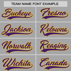 Custom Gray Purple-Gold Personalized Raglan Sleeves Authentic Baseball Jersey