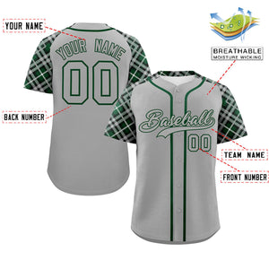 Custom Gray-Kelly Green Personalized Raglan Sleeves Authentic Baseball Jersey