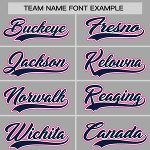 Custom Gray Navy-Pink Personalized Raglan Sleeves Authentic Baseball Jersey