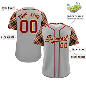 Custom Gray Red-Khaki Personalized Raglan Sleeves Authentic Baseball Jersey