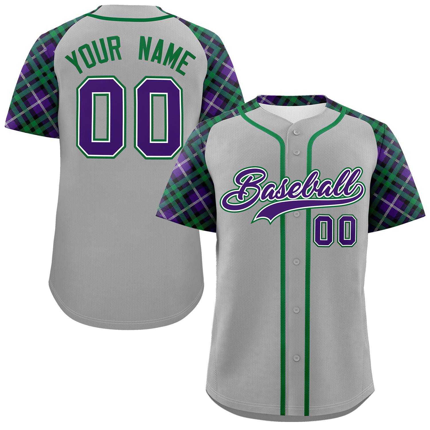 Custom Gray Purple-Teal Personalized Raglan Sleeves Authentic Baseball Jersey