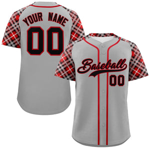 Custom Gray Black-Red Personalized Raglan Sleeves Authentic Baseball Jersey