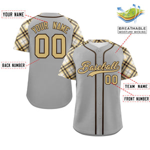 Custom Gray Khaki-Brown Personalized Raglan Sleeves Authentic Baseball Jersey