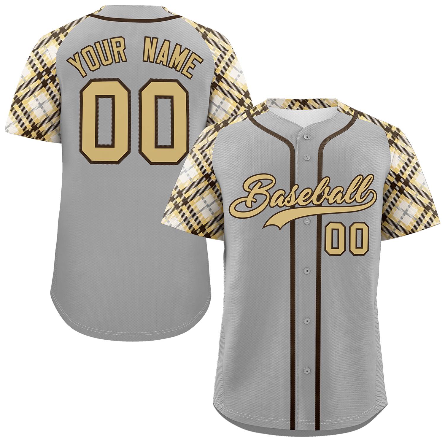 Custom Gray Khaki-Brown Personalized Raglan Sleeves Authentic Baseball Jersey