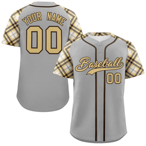 Custom Gray Khaki-Brown Personalized Raglan Sleeves Authentic Baseball Jersey