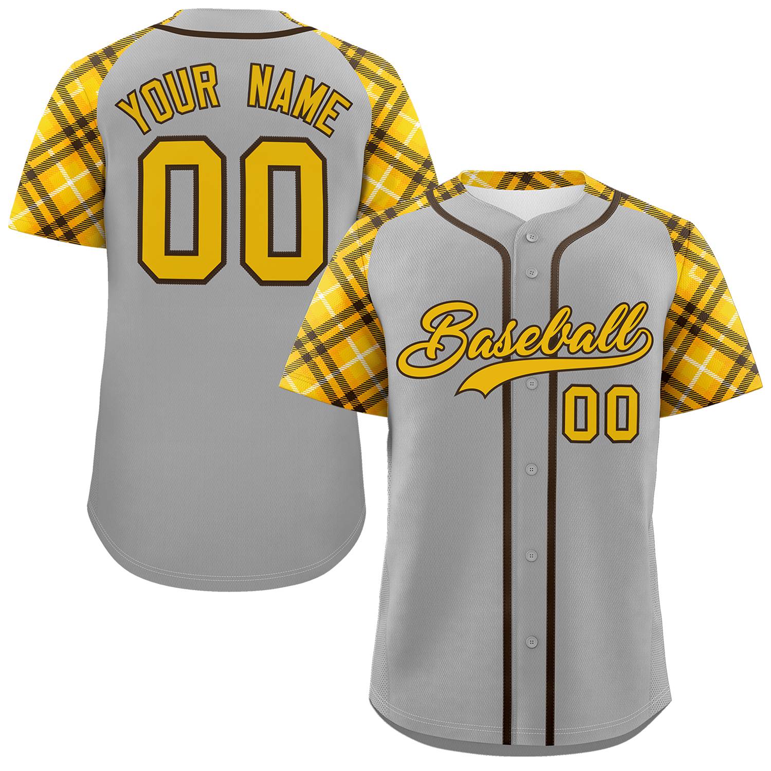 Custom Gray Gold-Brown Personalized Raglan Sleeves Authentic Baseball Jersey