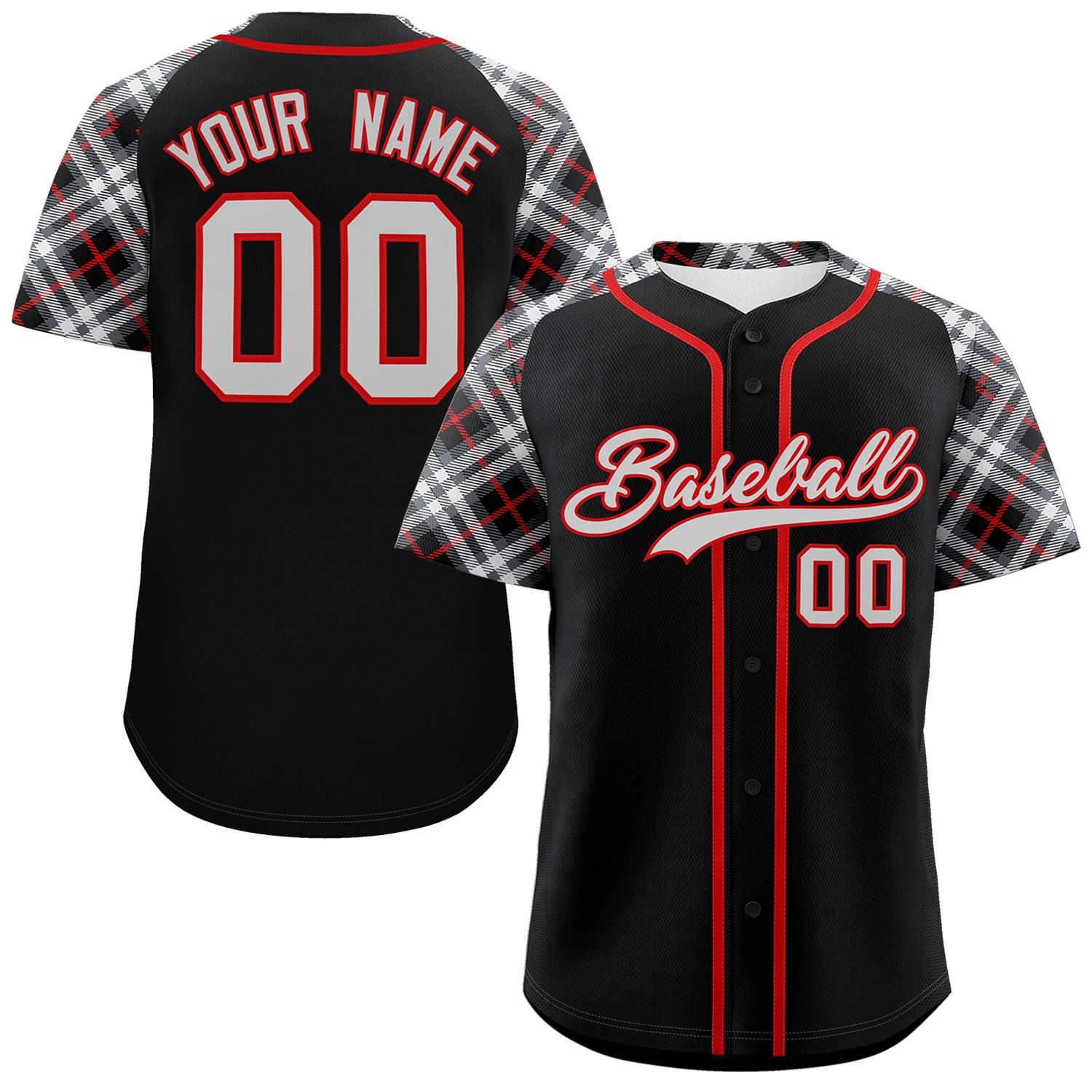 Custom Black Gray-Red Personalized Raglan Sleeves Authentic Baseball Jersey