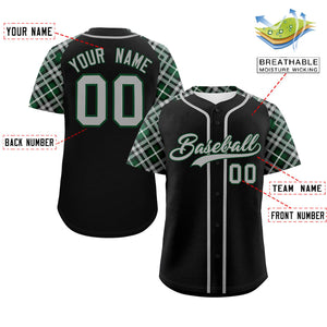 Custom Black Gray-Green Personalized Raglan Sleeves Authentic Baseball Jersey