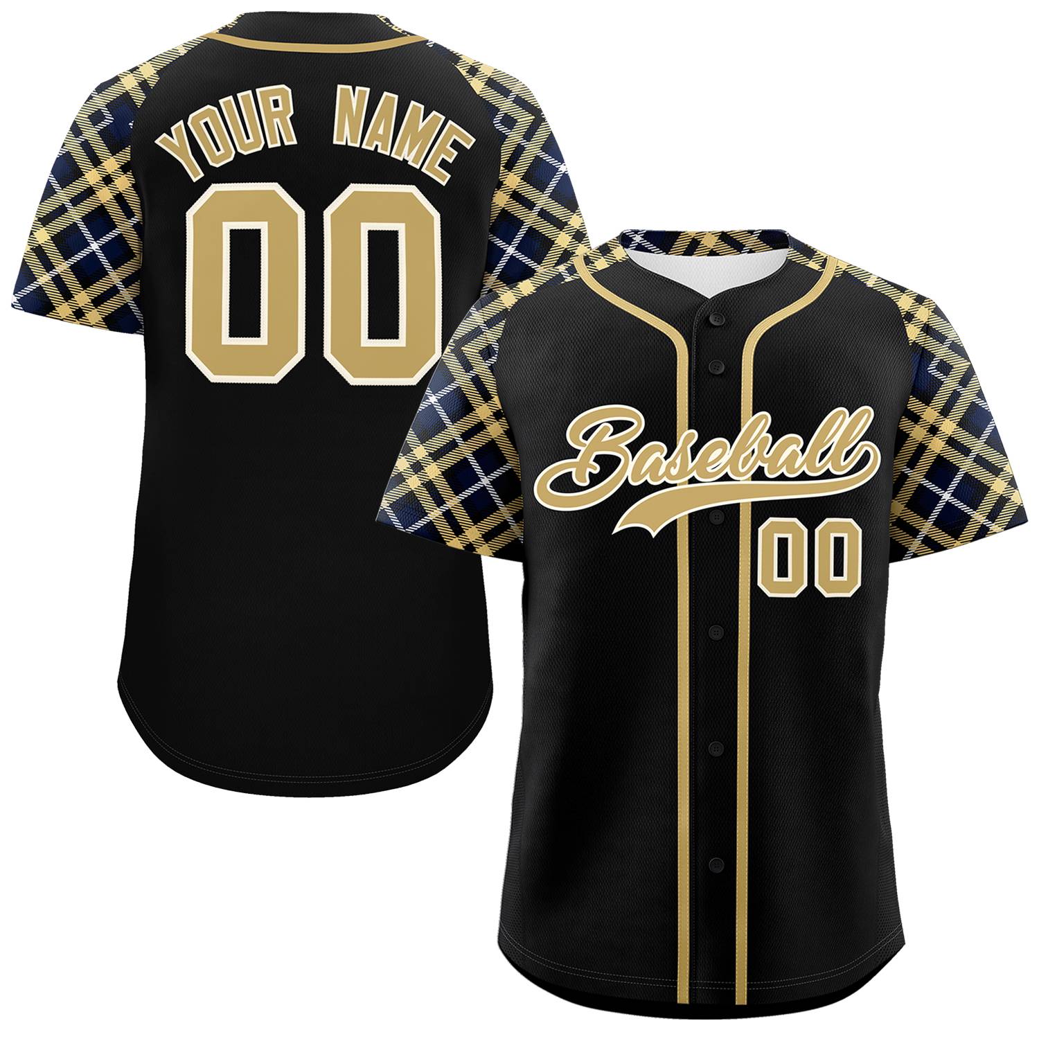 Custom Black Khaki-Cream Personalized Raglan Sleeves Authentic Baseball Jersey