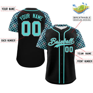 Custom Black Bright Green-Gray Personalized Raglan Sleeves Authentic Baseball Jersey