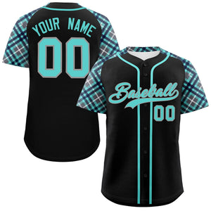 Custom Black Bright Green-Gray Personalized Raglan Sleeves Authentic Baseball Jersey