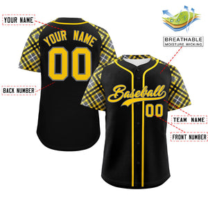 Custom Black Gold-Gray Personalized Raglan Sleeves Authentic Baseball Jersey