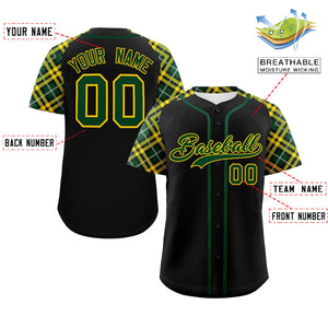 Custom Black Green-Gold Personalized Raglan Sleeves Authentic Baseball Jersey