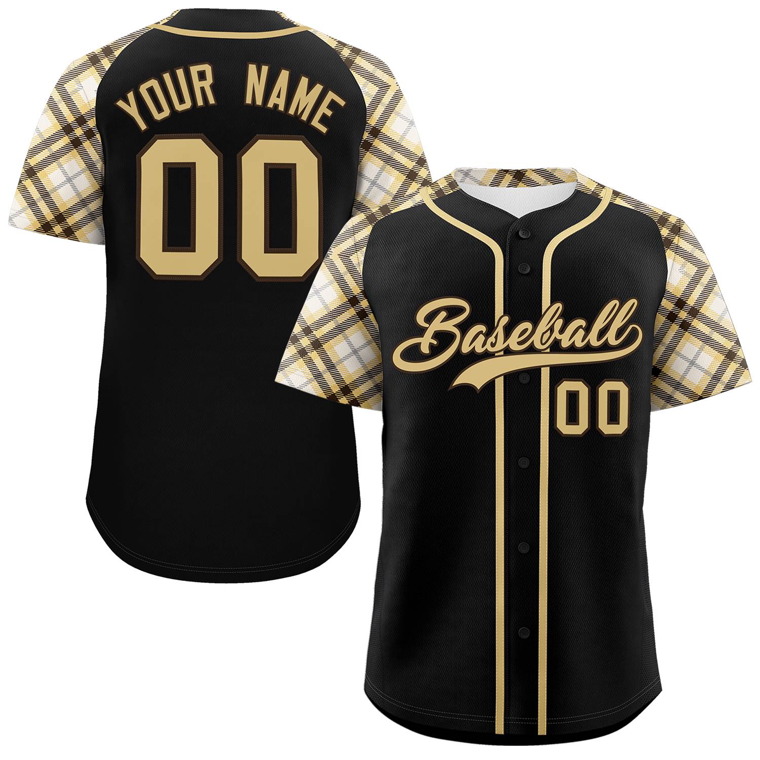 Custom Black Yellow- Personalized Raglan Sleeves Authentic Baseball Jersey