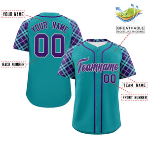 Custom Aqua Purple-Gray Personalized Raglan Sleeves Authentic Baseball Jersey