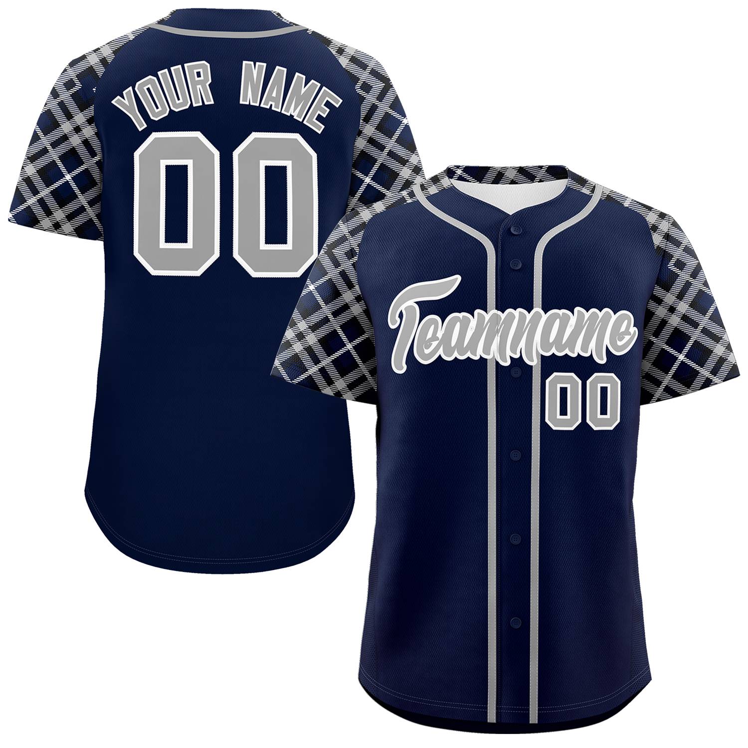 Custom Navy Gray-White Personalized Raglan Sleeves Authentic Baseball Jersey