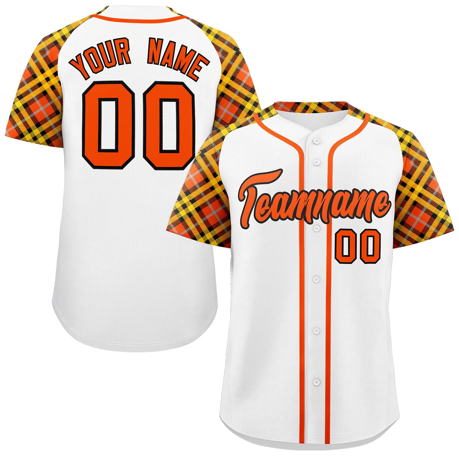 Custom White Orange-Black Personalized Raglan Sleeves Authentic Baseball Jersey