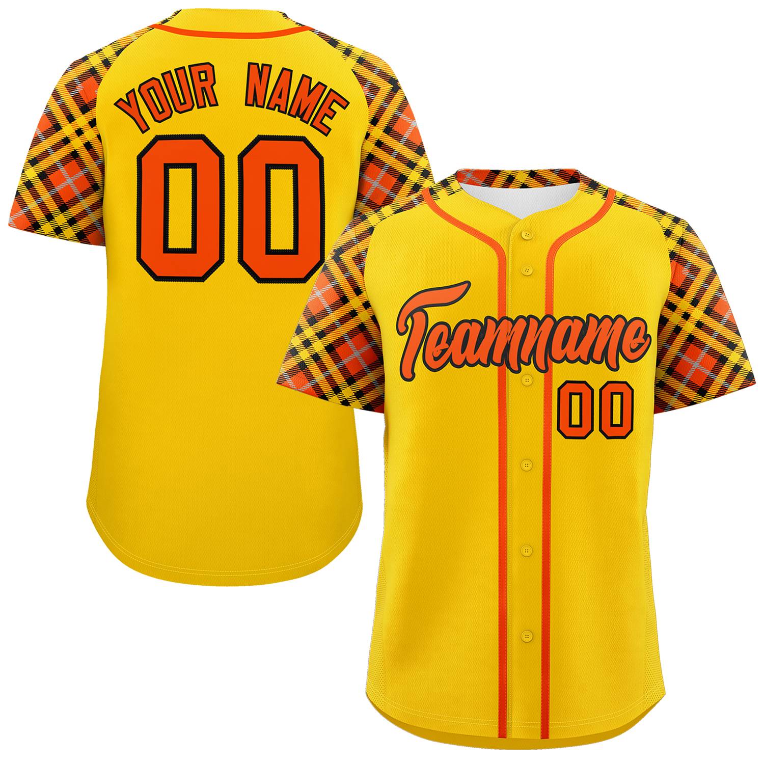 Custom Gold Orange-Black Personalized Raglan Sleeves Authentic Baseball Jersey