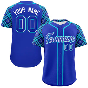 Custom Royal-Sky Blue Personalized Raglan Sleeves Authentic Baseball Jersey