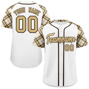 Custom White Khaki-Brown Personalized Raglan Sleeves Authentic Baseball Jersey