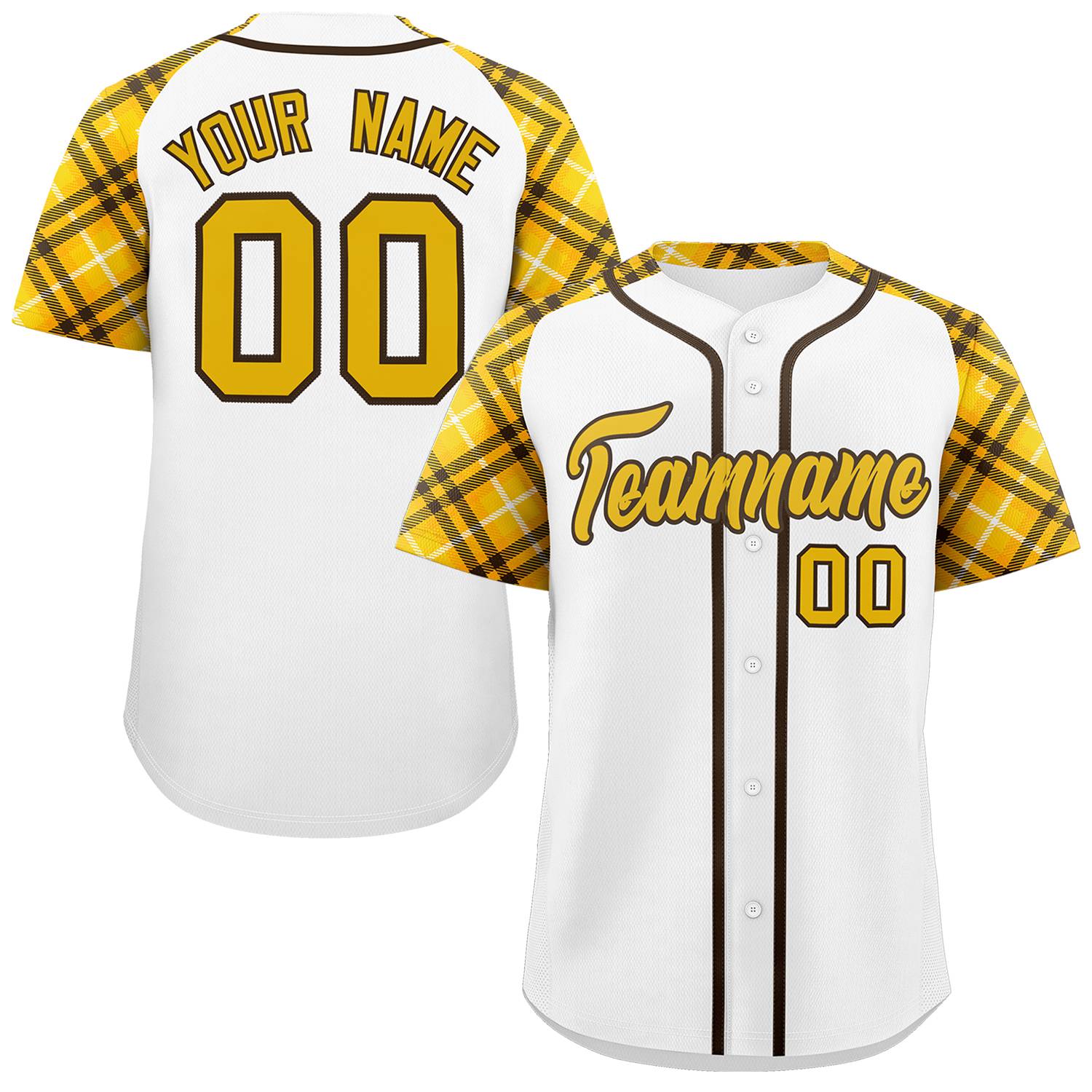 Custom White Gold-Brown Personalized Raglan Sleeves Authentic Baseball Jersey