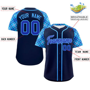 Custom Navy Royal-Powder Blue Personalized Raglan Sleeves Authentic Baseball Jersey