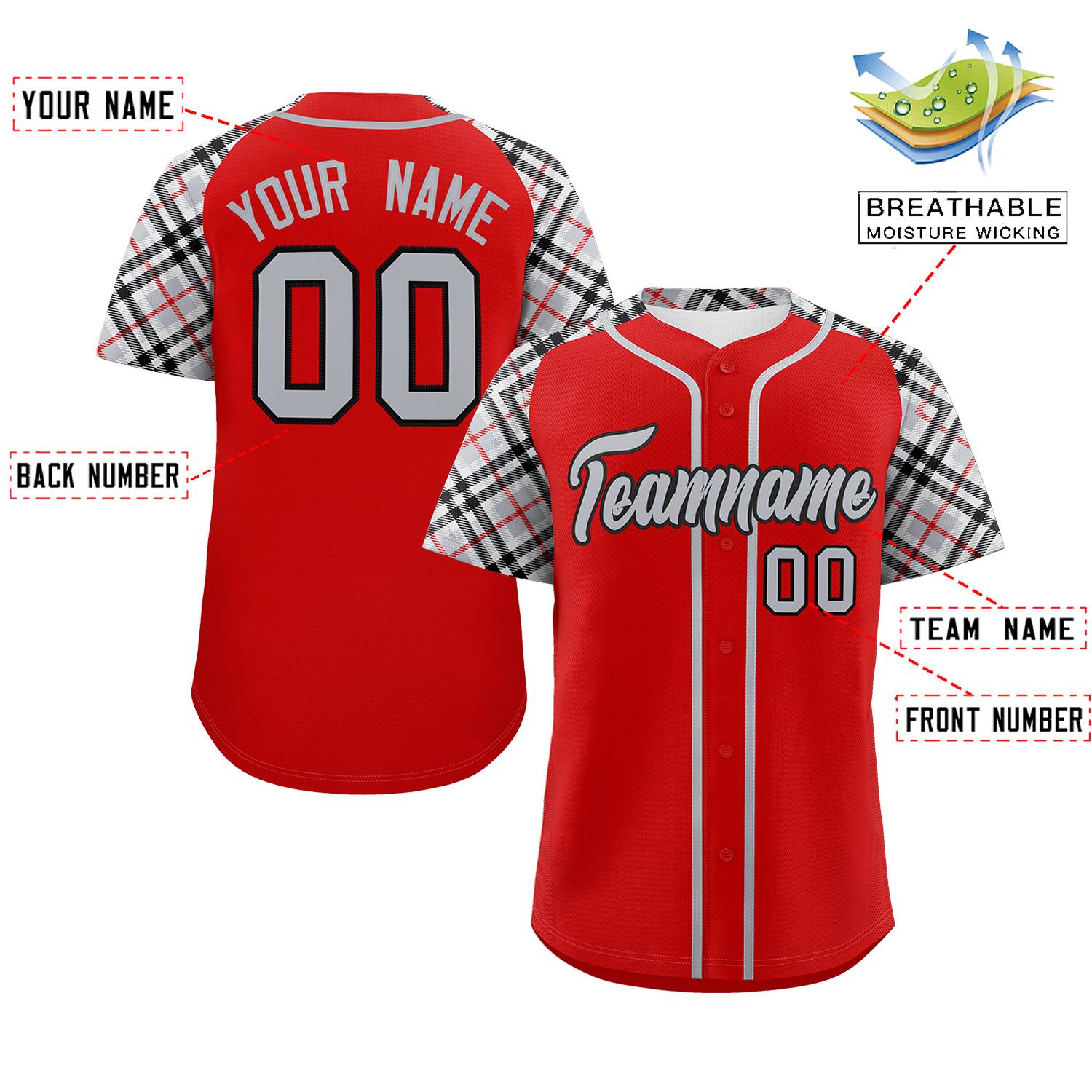 Custom Red Gray-Black Personalized Raglan Sleeves Authentic Baseball Jersey