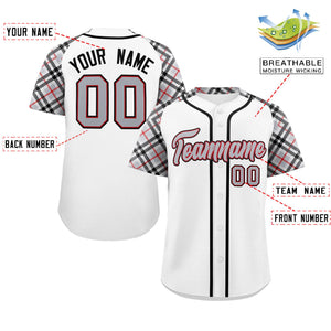 Custom White Gray-Black Personalized Raglan Sleeves Authentic Baseball Jersey