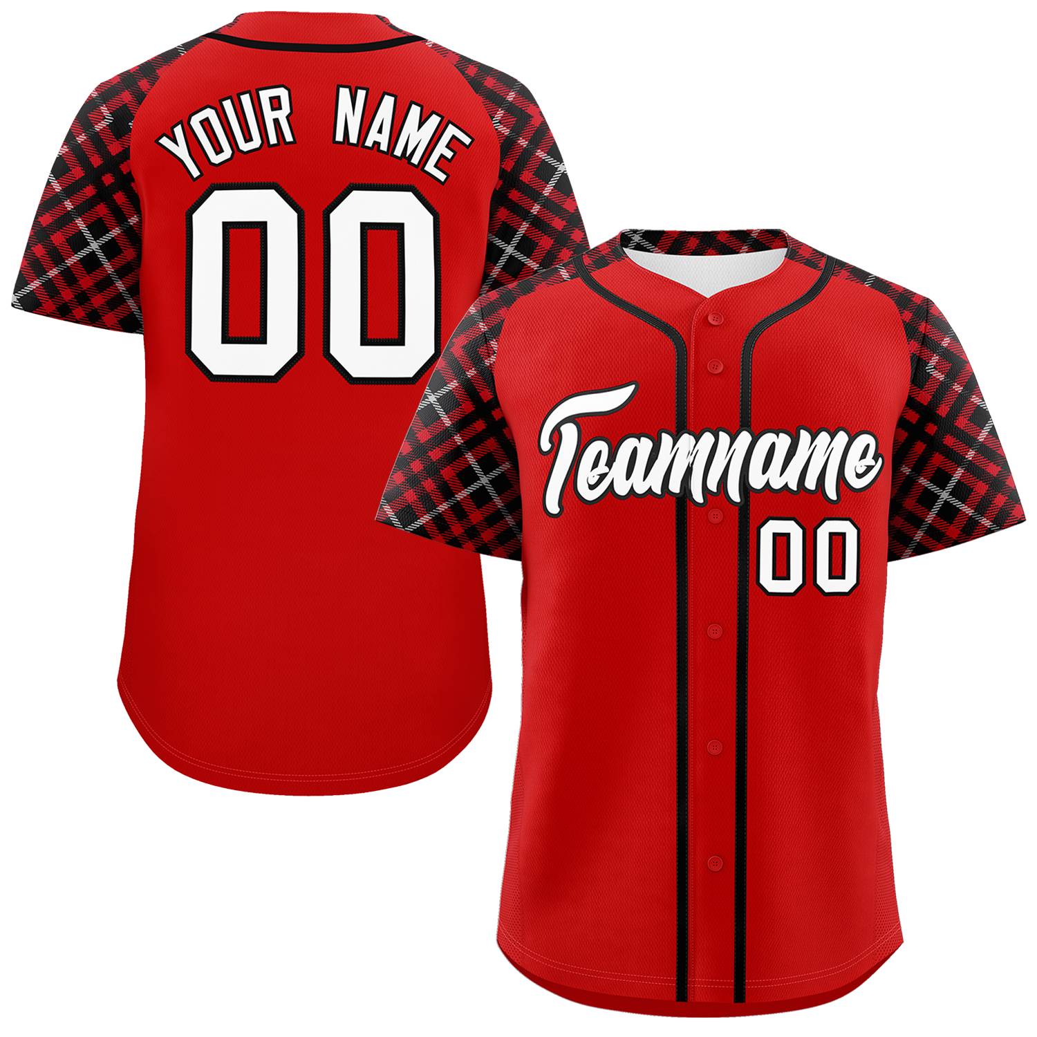 Custom Red White-Black Personalized Raglan Sleeves Authentic Baseball Jersey