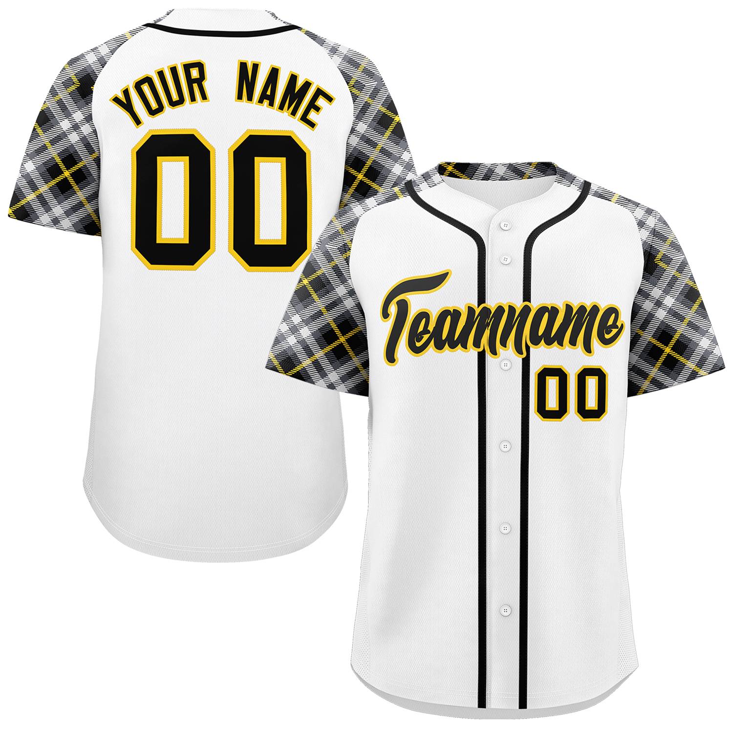 Custom White Black-Gold Personalized Raglan Sleeves Authentic Baseball Jersey