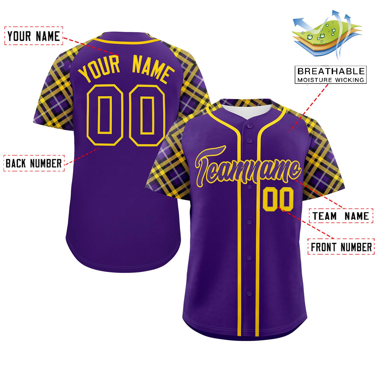 Custom Purple Purple-Gold Personalized Raglan Sleeves Authentic Baseball Jersey