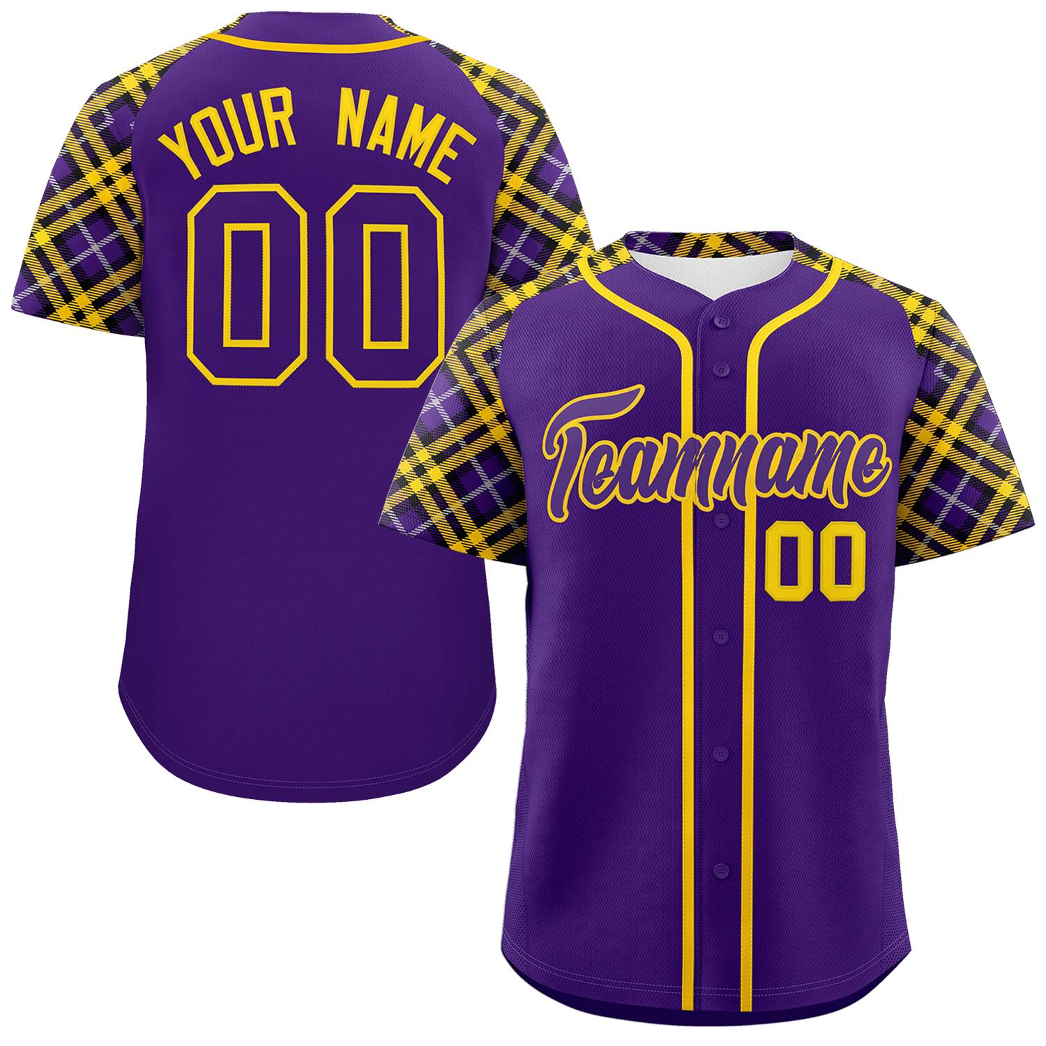 Custom Purple Purple-Gold Personalized Raglan Sleeves Authentic Baseball Jersey