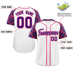 Custom White Purple-Pink Personalized Raglan Sleeves Authentic Baseball Jersey