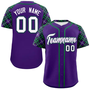 Custom Purple White-Kelly Green Personalized Raglan Sleeves Authentic Baseball Jersey