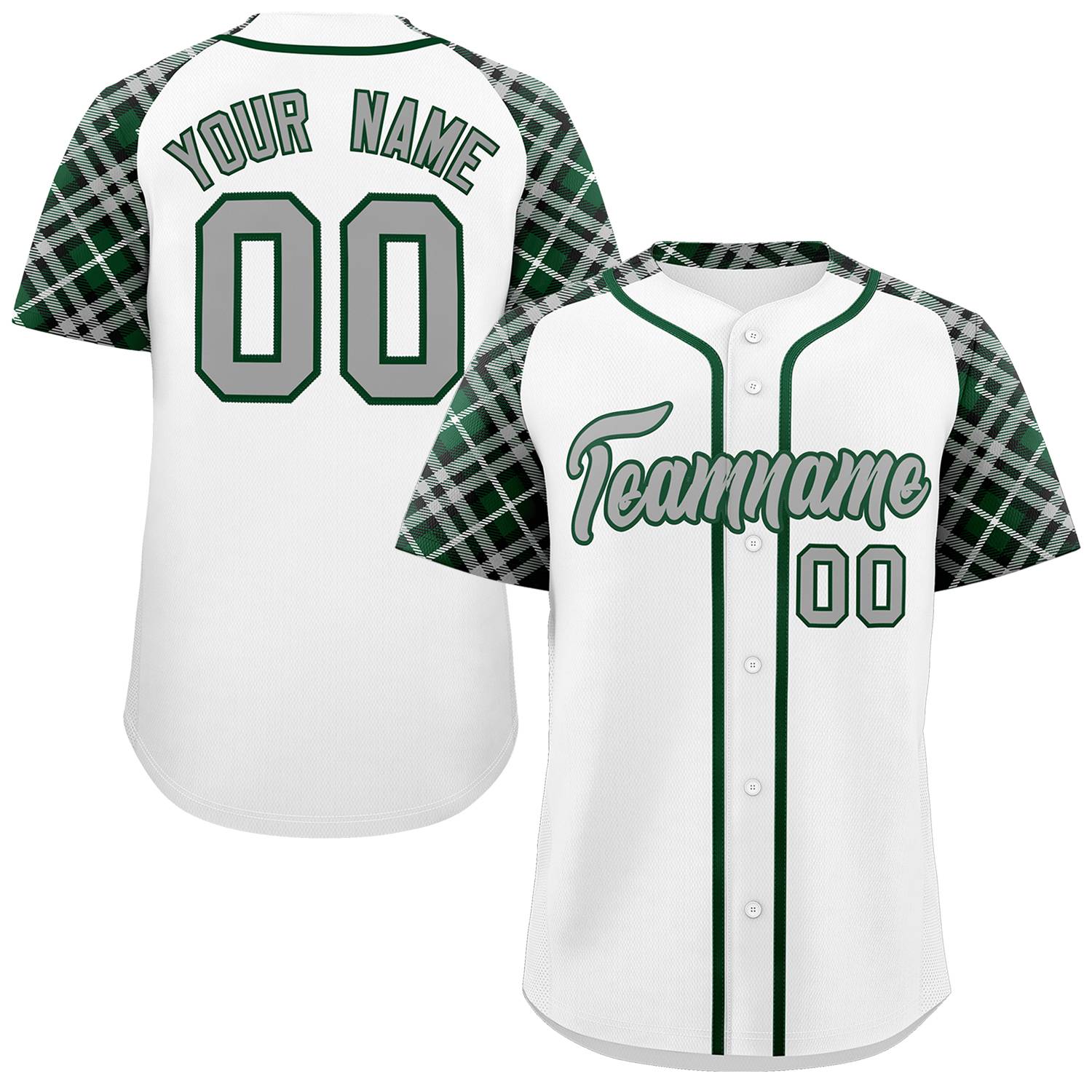 Custom White Gray-Green Personalized Raglan Sleeves Authentic Baseball Jersey