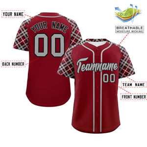 Custom Crimson Gray-Black Personalized Raglan Sleeves Authentic Baseball Jersey