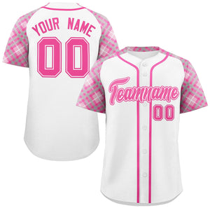 Custom White Pink- Personalized Raglan Sleeves Authentic Baseball Jersey