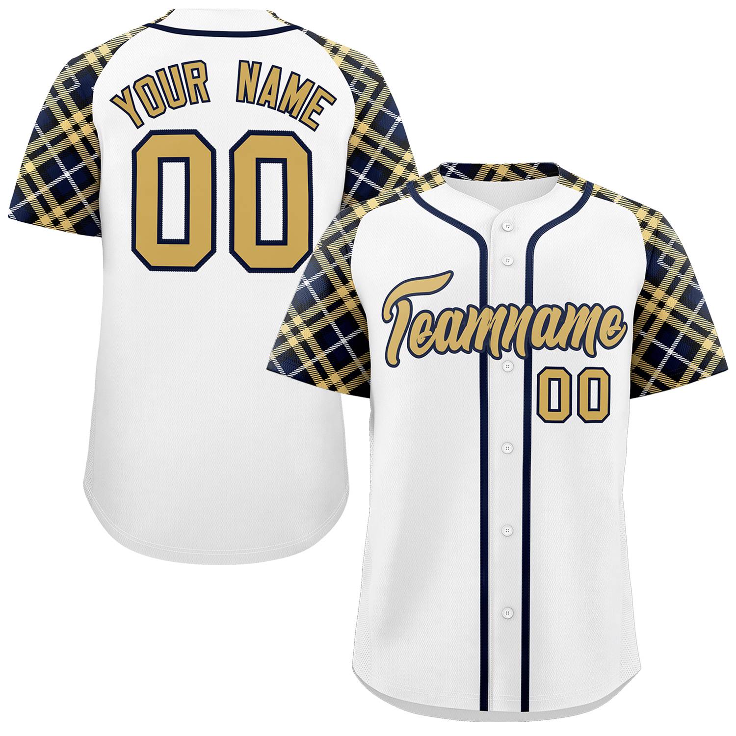 Custom White Khaki-Navy Personalized Raglan Sleeves Authentic Baseball Jersey