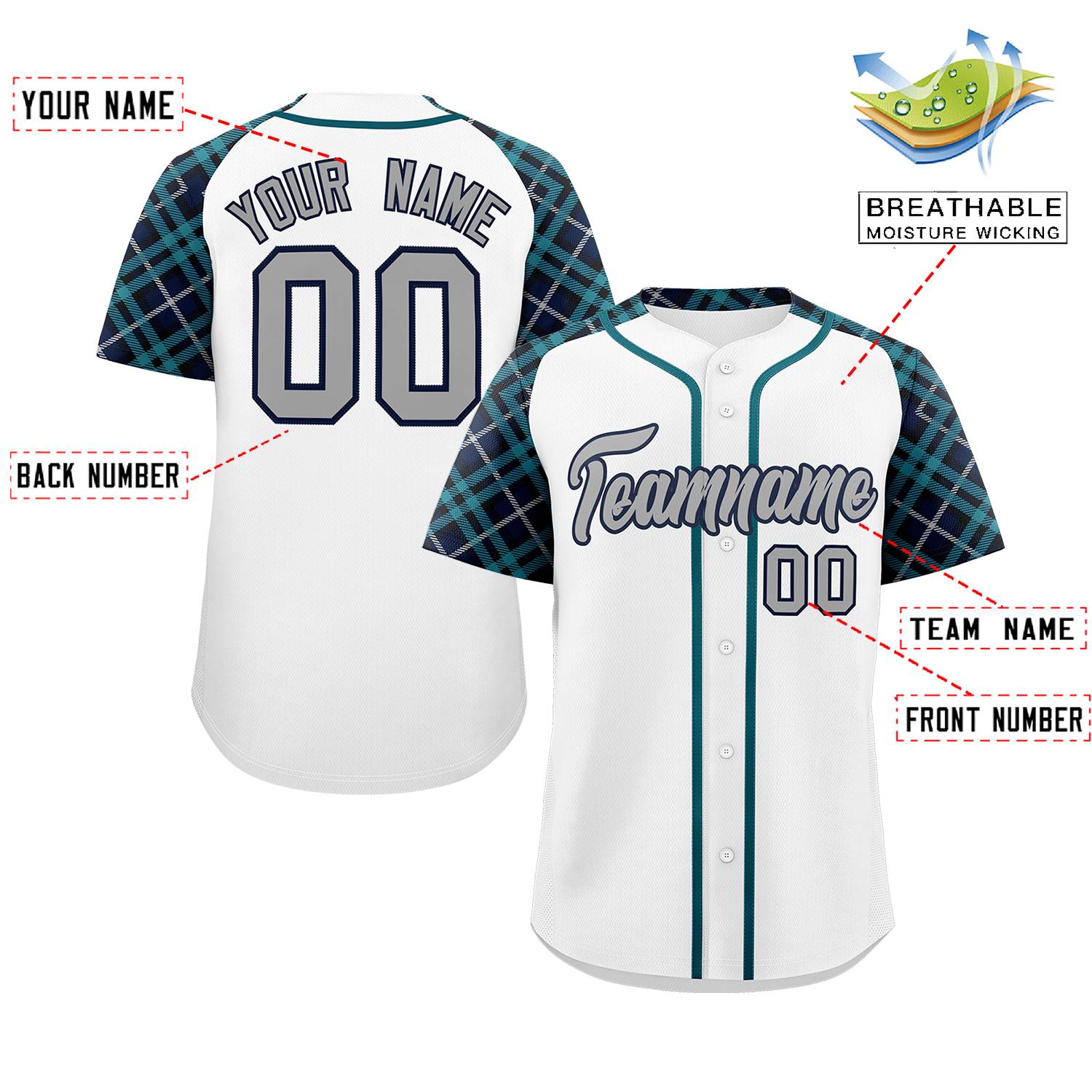 Custom White Gray-Navy Personalized Raglan Sleeves Authentic Baseball Jersey